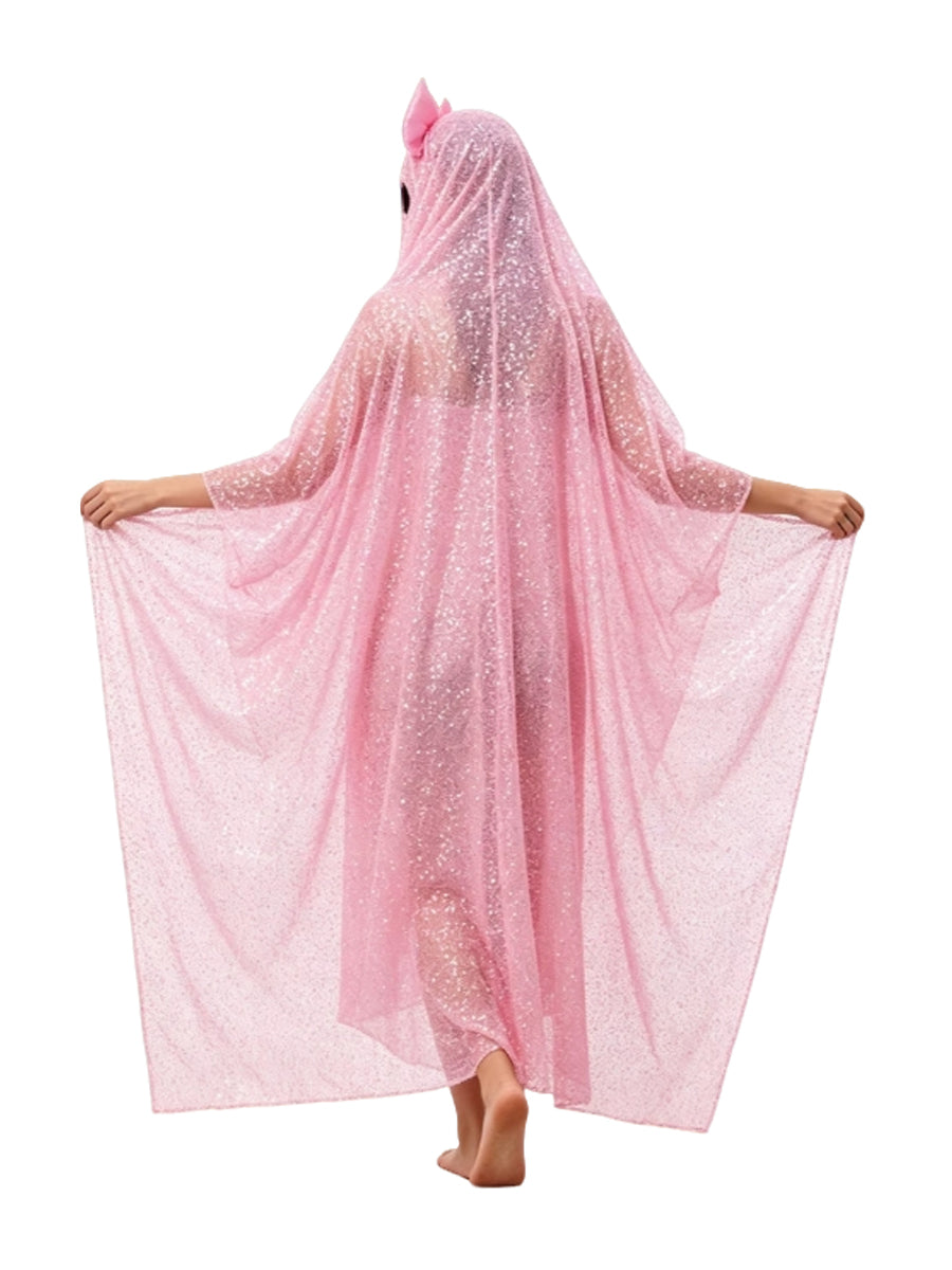 Sequin Sheet Ghost Halloween Costume Cute Ghost Sparkly Mesh Poncho Cloak