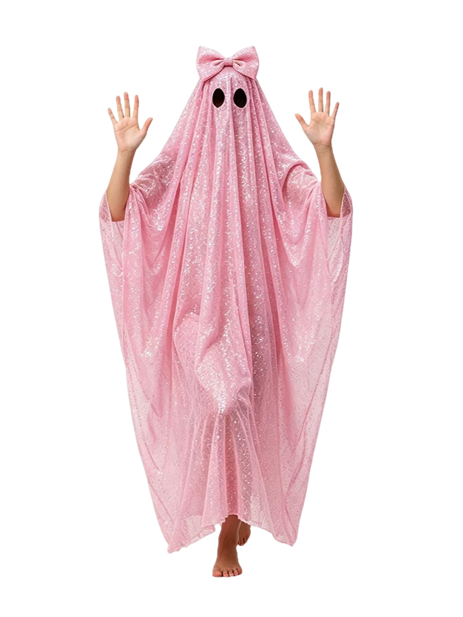 Sequin Sheet Ghost Halloween Costume Cute Ghost Sparkly Mesh Poncho Cloak