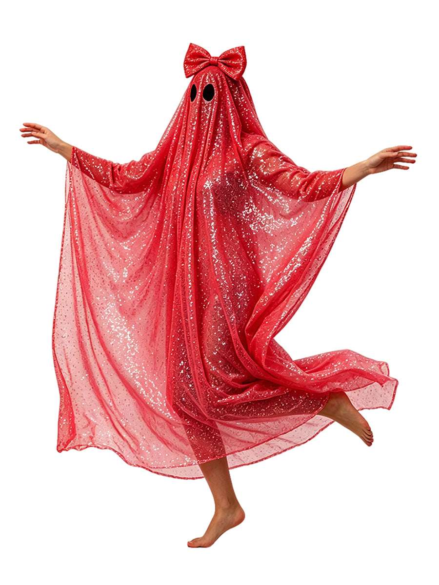 Sequin Sheet Ghost Halloween Costume Cute Ghost Sparkly Mesh Poncho Cloak