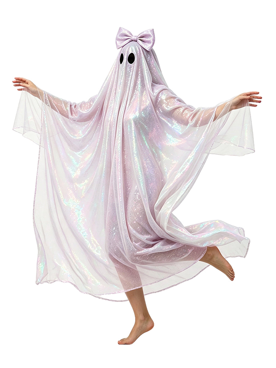 Sequin Sheet Ghost Halloween Costume Cute Ghost Sparkly Mesh Poncho Cloak