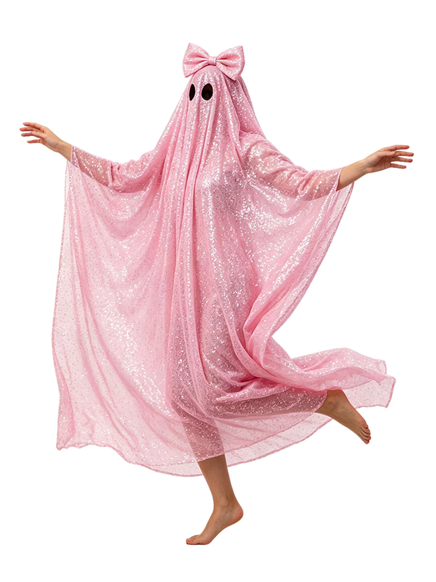 Sequin Sheet Ghost Halloween Costume Cute Ghost Sparkly Mesh Poncho Cloak