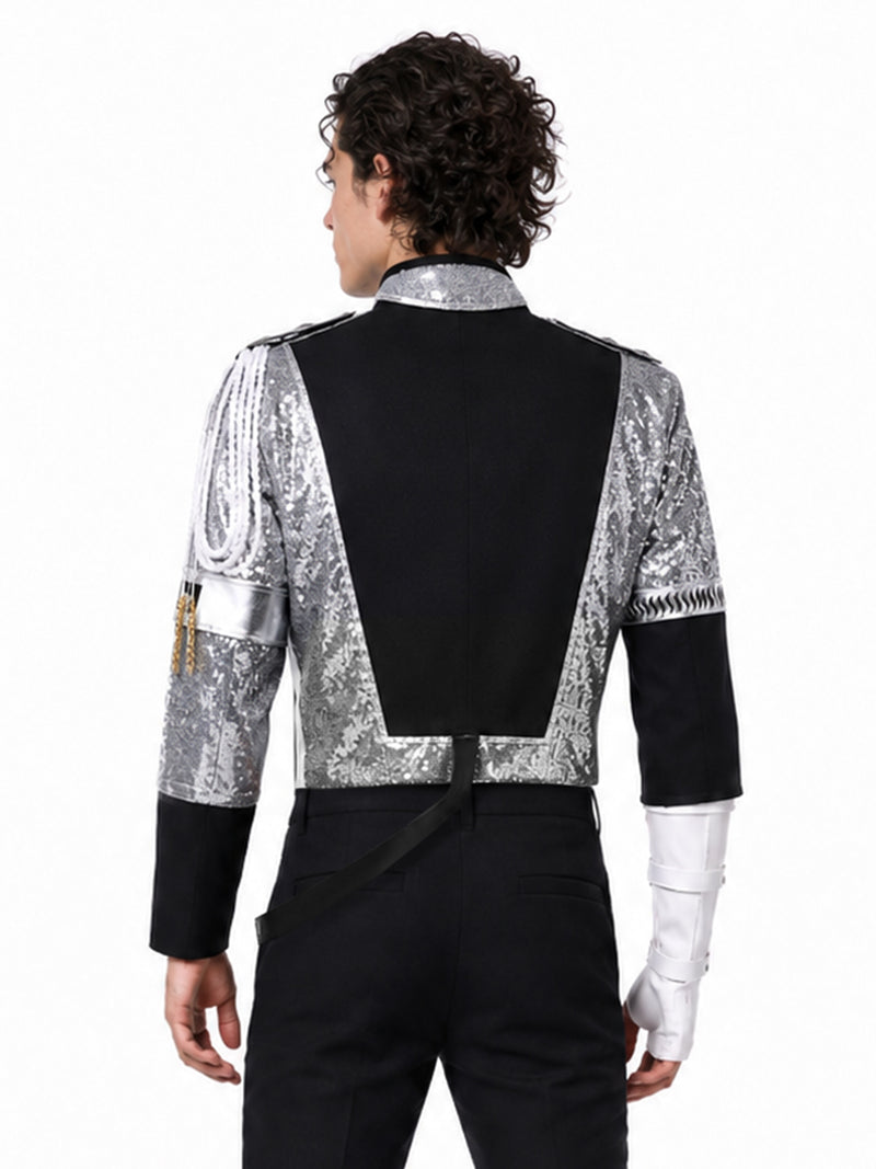 Michael Jackson Costume Black Sequin Pop Star Military Jacket with Gloves