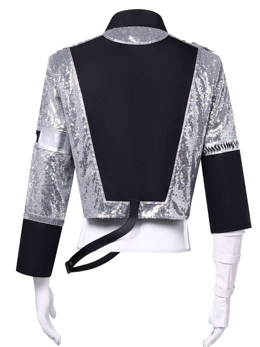 Michael Jackson Costume Black Sequin Pop Star Military Jacket with Gloves