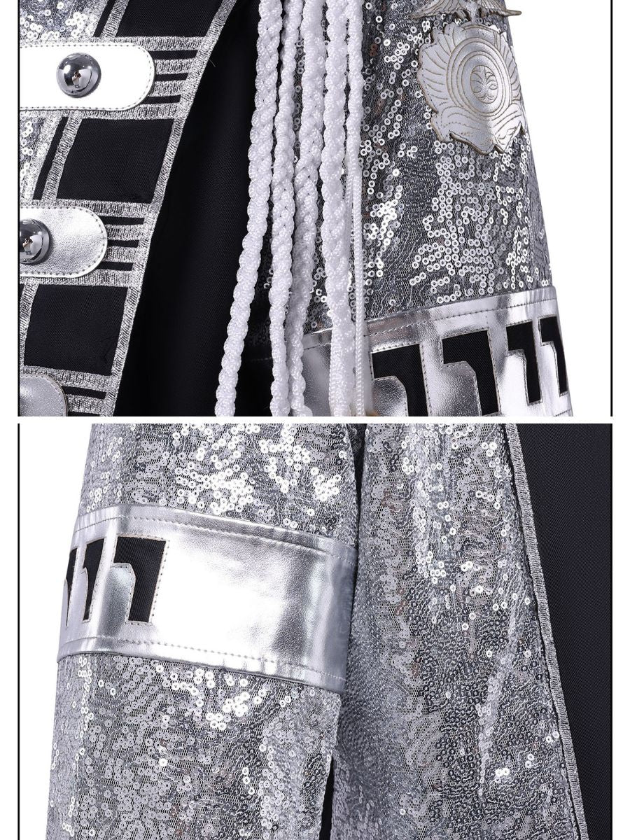 Michael Jackson Costume Black Sequin Pop Star Military Jacket with Gloves