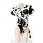 Sexy Cow Cosplay Lingerie Cow Exotic Dancer Outfit Furry Cow Print Onesie Hooded Bodysuit