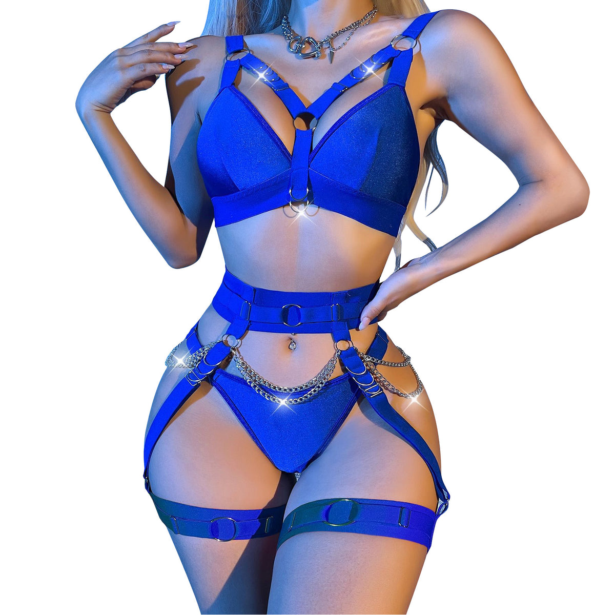 Yomorio Strappy Bralette Set | Sultry O-Ring Accents & Garter Belt