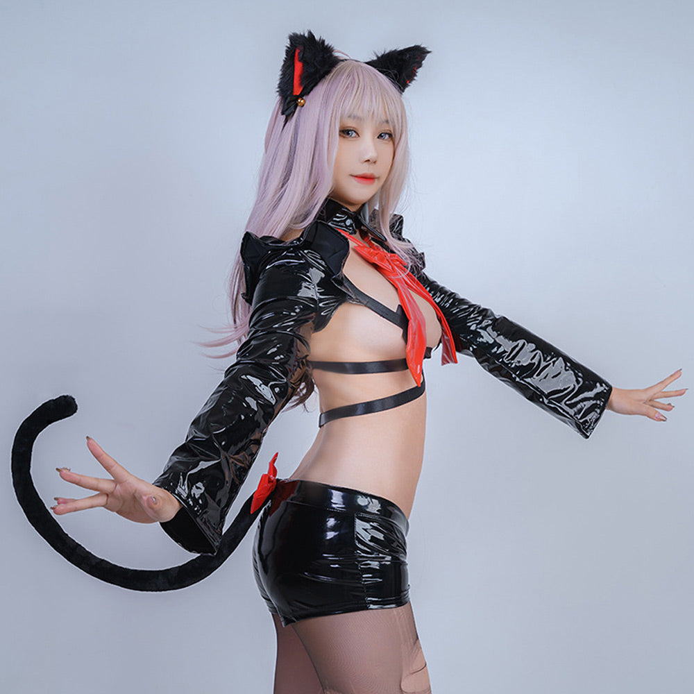 Sexy Neko Cat Costume Anime Cat Girl Cosplay Lingerie Black Latex Skirt Set Animal Costumes