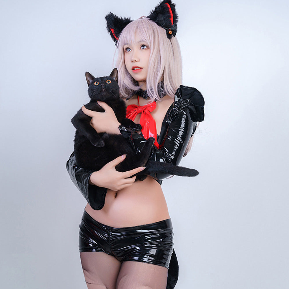 Sexy Neko Cat Costume Anime Cat Girl Cosplay Lingerie Black Latex Skir –  YOMORIO