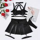 Sexy Punk Club Outfits Black Latex Skirt Set Choker Harness Dress Set for Party Club