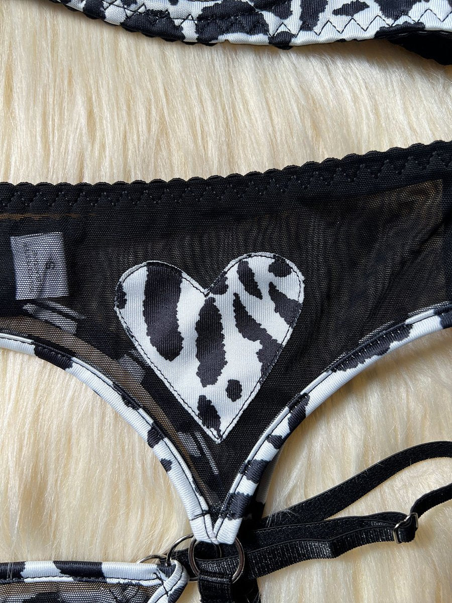 Cow Print Heart Garter Bra Set YOMORIO Cow Print Heart Garter Bra Set YOMORIO