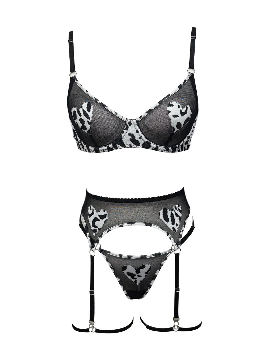 Cow Print Heart Garter Bra Set YOMORIO Cow Print Heart Garter Bra Set YOMORIO