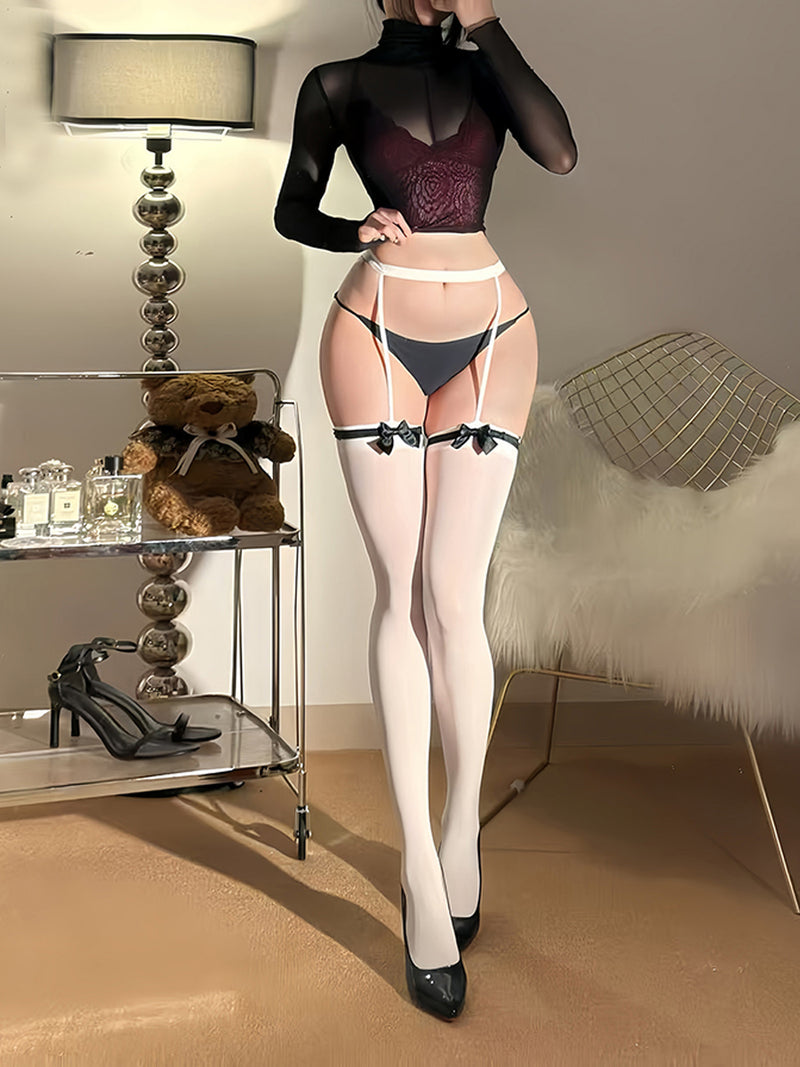 Sheer Satin Bow Thigh-High Stocking