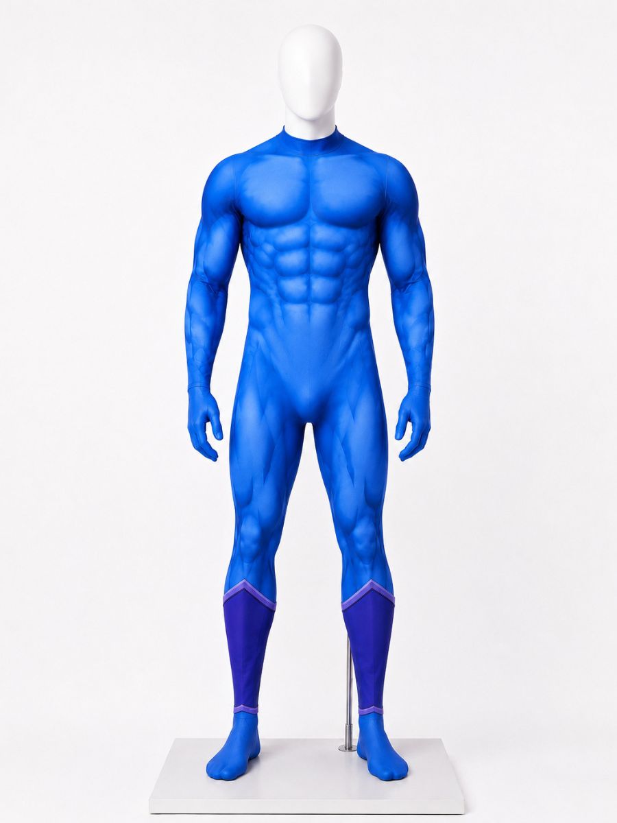 He Man Skeletor Costume Skull Villain Muscle Print Cosplay Jumpsuit and Hooded Cape