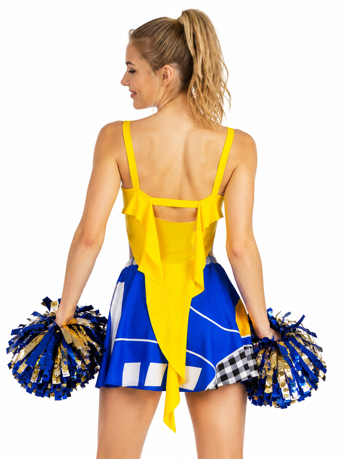 Shakira 2026 World Cup Cosplay Costume Soccer Babe Cheerleading Yellow Top and Blue Skirt Set