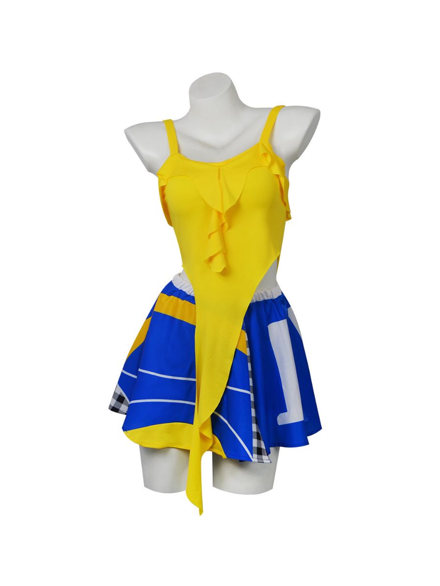 Shakira 2026 World Cup Cosplay Costume Soccer Babe Cheerleading Yellow Top and Blue Skirt Set