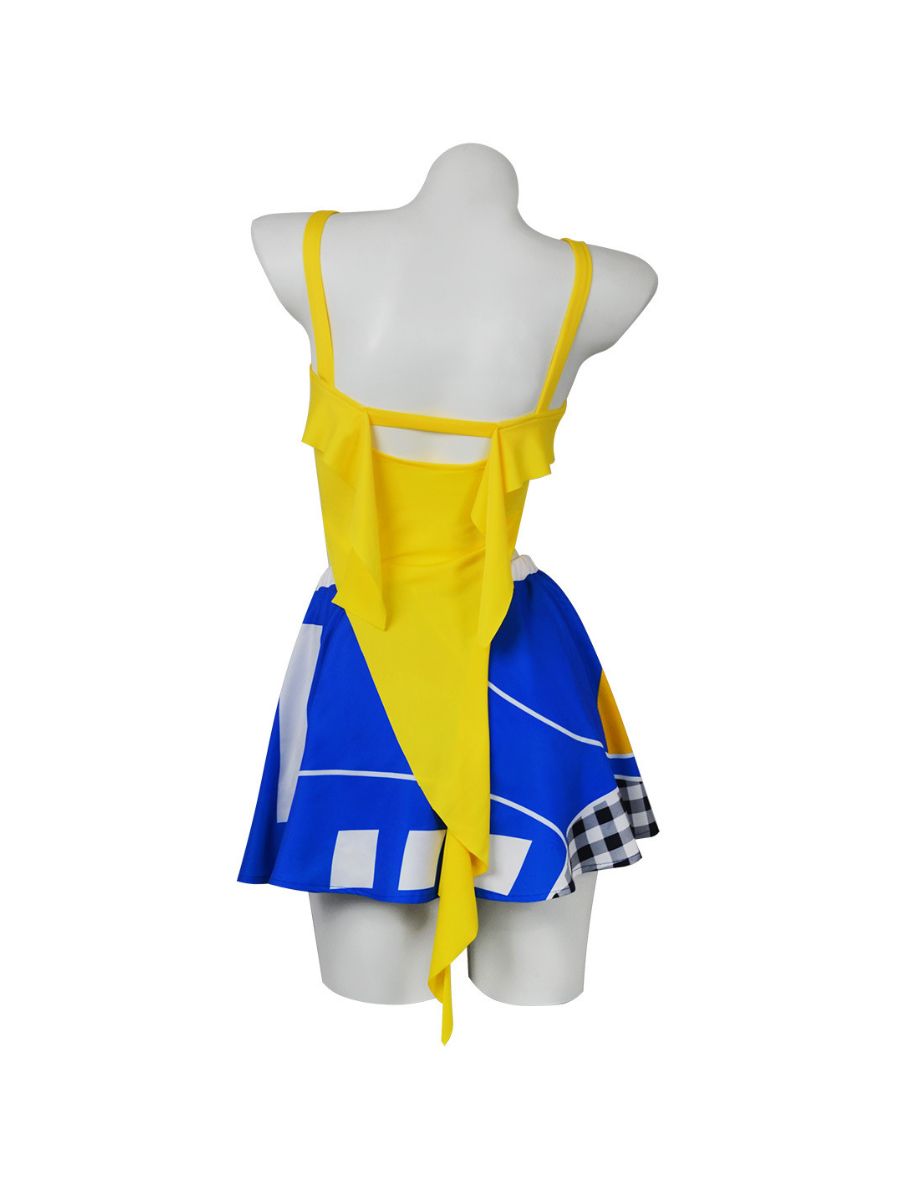 Shakira 2026 World Cup Cosplay Costume Soccer Babe Cheerleading Yellow Top and Blue Skirt Set