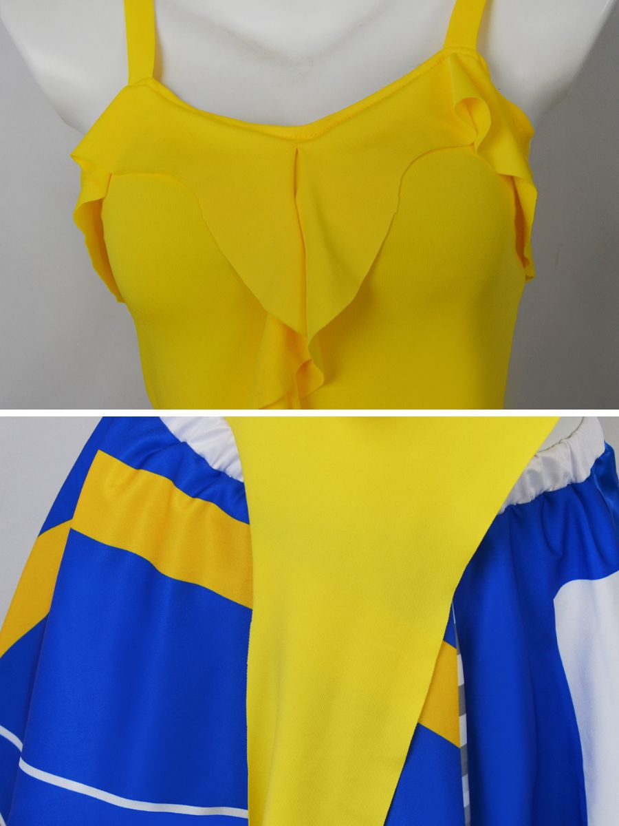 Shakira 2026 World Cup Cosplay Costume Soccer Babe Cheerleading Yellow Top and Blue Skirt Set