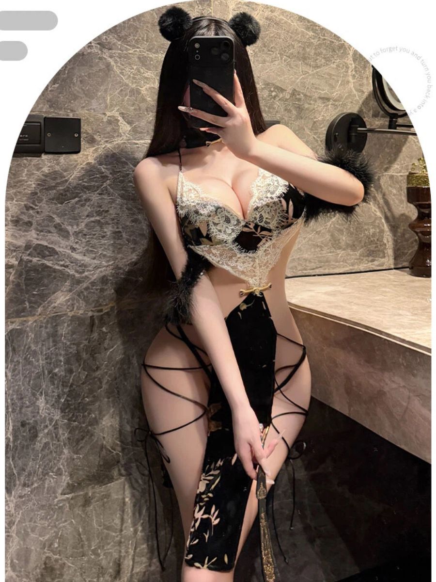 Exotic Lace Cheongsam Lingerie Chinese Style Lace Up Babydoll Dress 