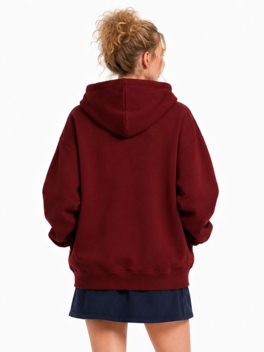 Plus Size Spider Zip-Up Hoodie Burgundy Oversized Sweatshirt for Women