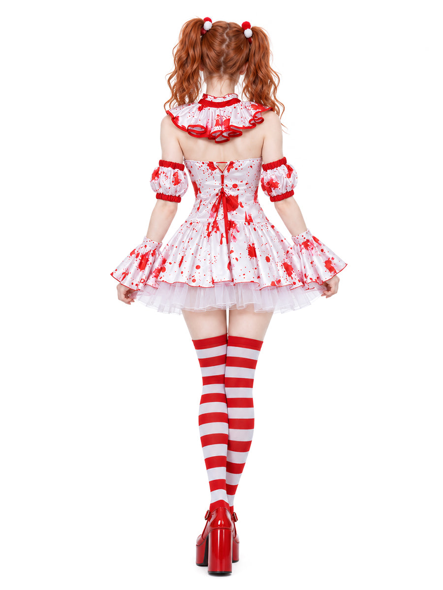Inspired Terrifier Art the Clown Costume Red Splattered Clown Mini Dress 