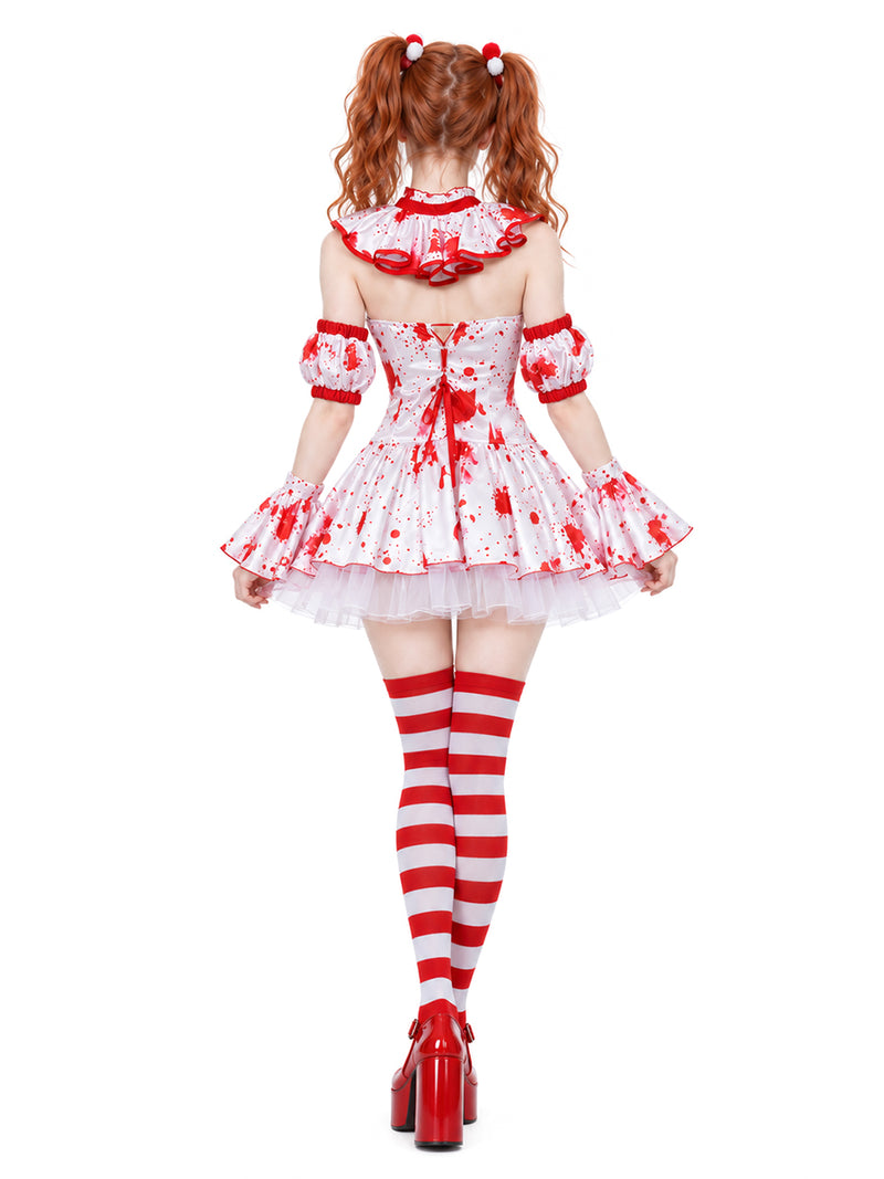 Inspired Terrifier Art the Clown Costume Red Splattered Clown Mini Dress 