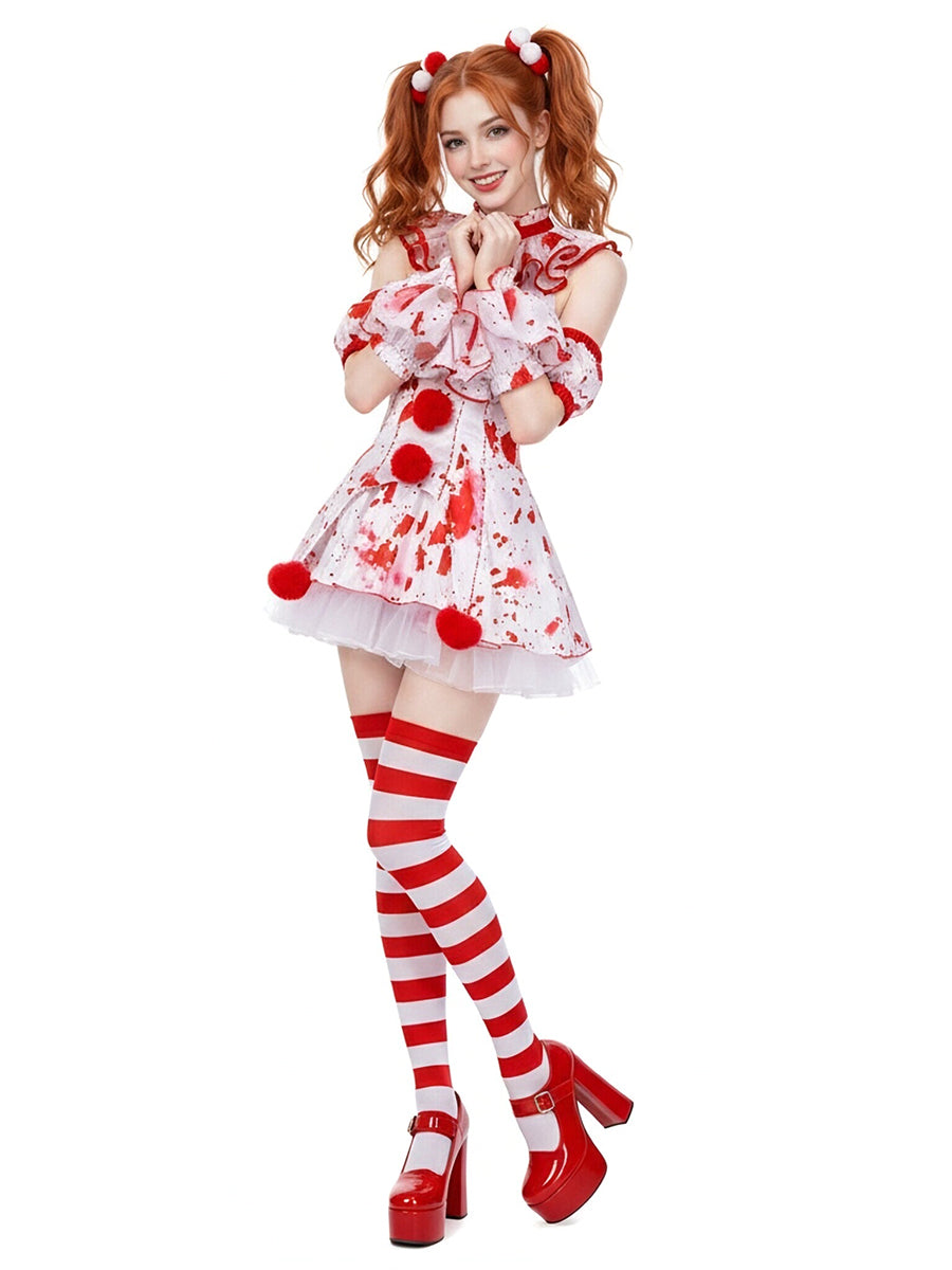Inspired Terrifier Art the Clown Costume Red Splattered Clown Mini Dress 
