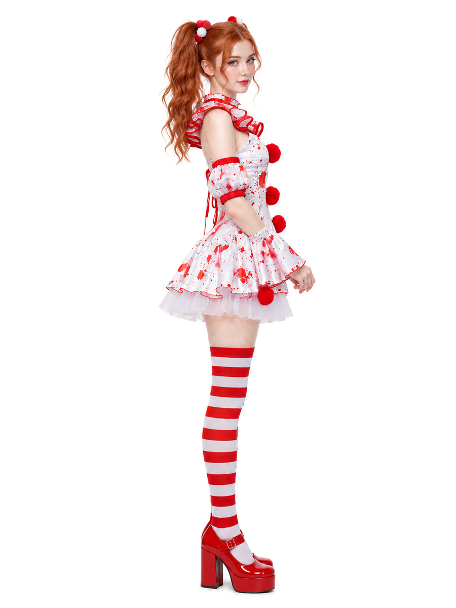 Inspired Terrifier Art the Clown Costume Red Splattered Clown Mini Dress 