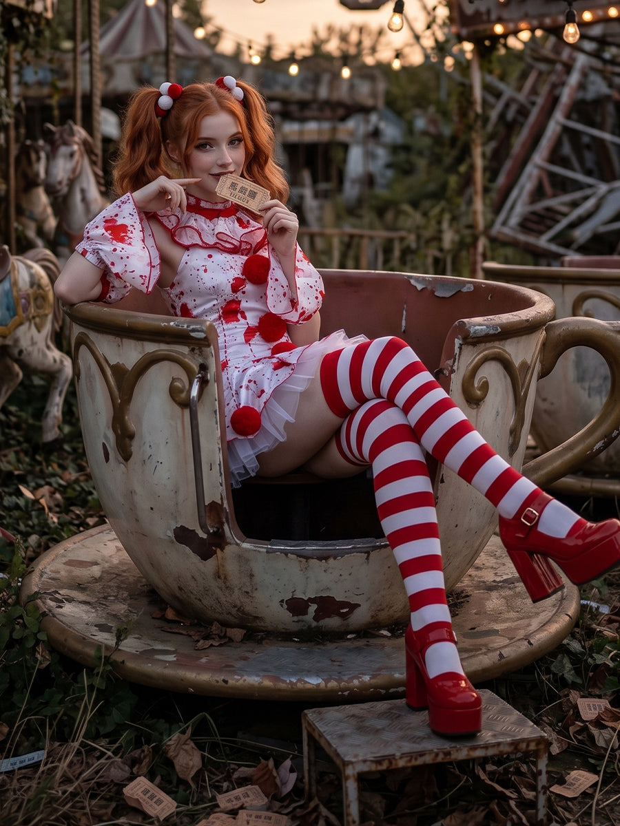 Inspired Terrifier Art the Clown Costume Red Splattered Clown Mini Dress 