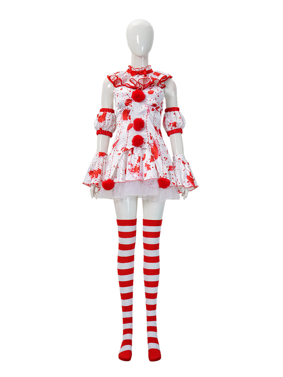 Inspired Terrifier Art the Clown Costume Red Splattered Clown Mini Dress 