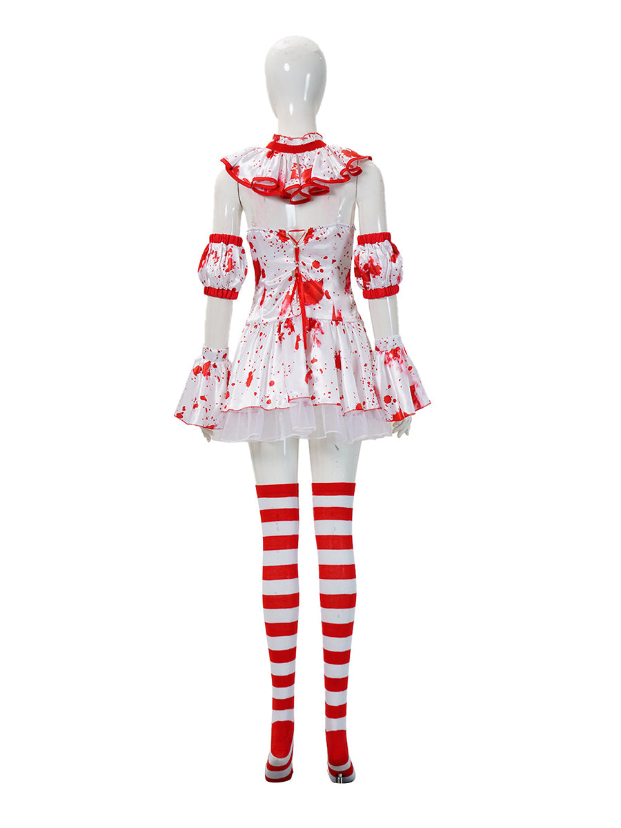 Inspired Terrifier Art the Clown Costume Red Splattered Clown Mini Dress 