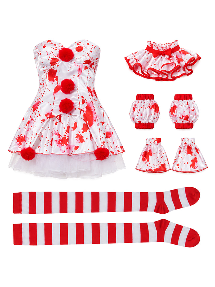 Inspired Terrifier Art the Clown Costume Red Splattered Clown Mini Dress 