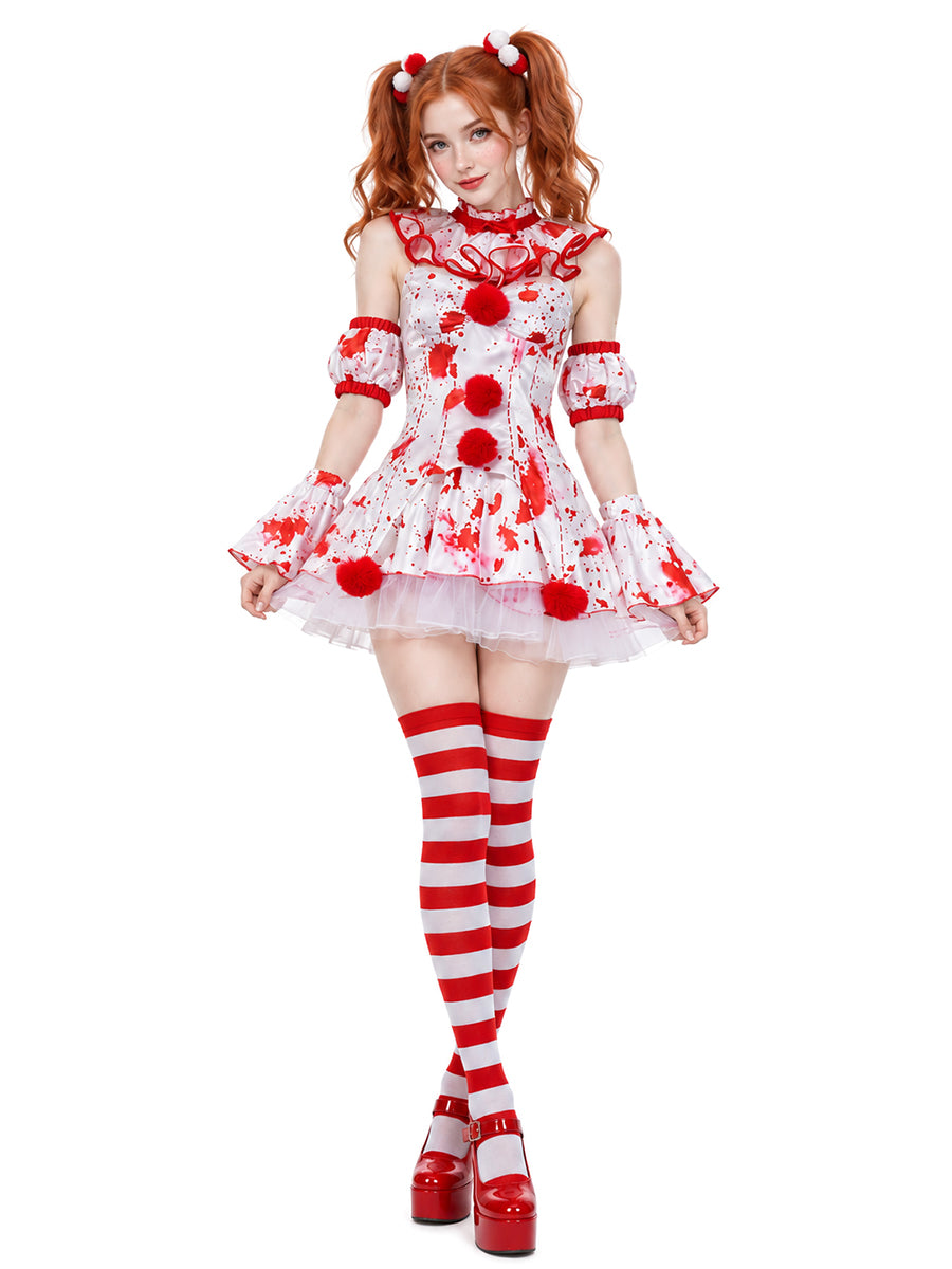 Inspired Terrifier Art the Clown Costume Red Splattered Clown Mini Dress 
