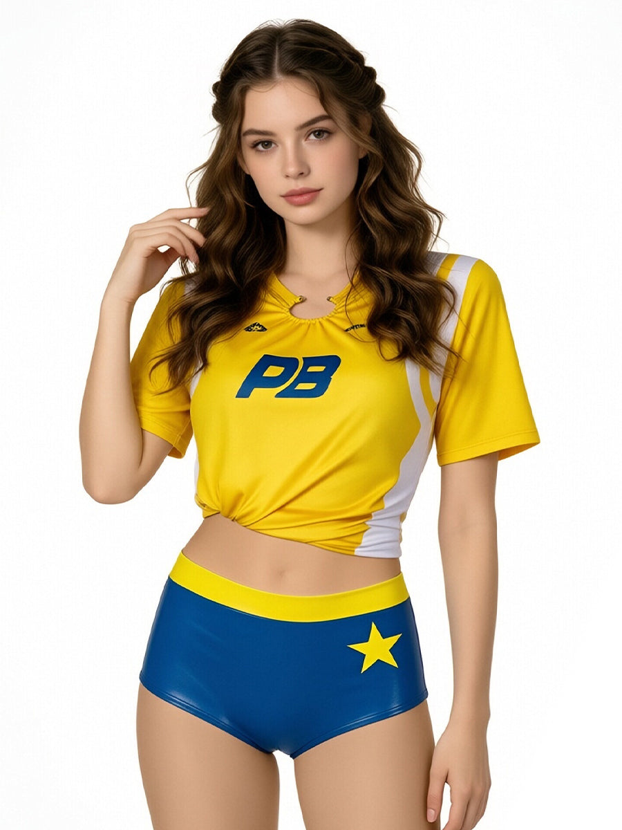 Lisa World Cup 2026 Costume 2 Piece Cheerleader Crop Top and Booty Shorts
