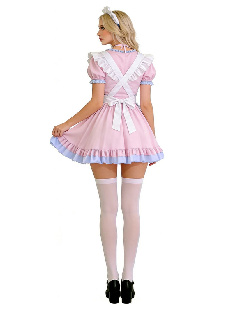 Sweet Maid Cosplay Costume Anime Ruffle Short Sleeve Lolita Dress with Apron