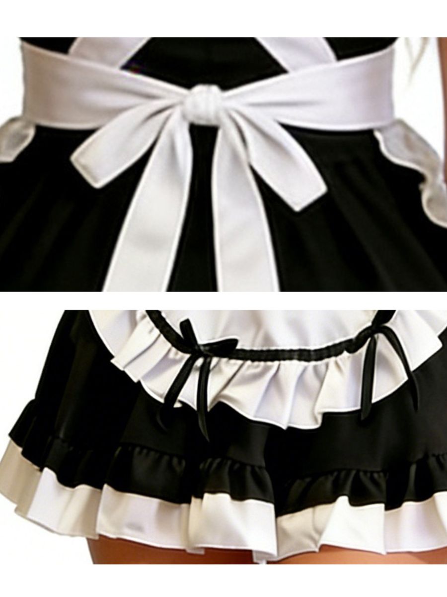 Sweet Maid Cosplay Costume Anime Ruffle Short Sleeve Lolita Dress with Apron
