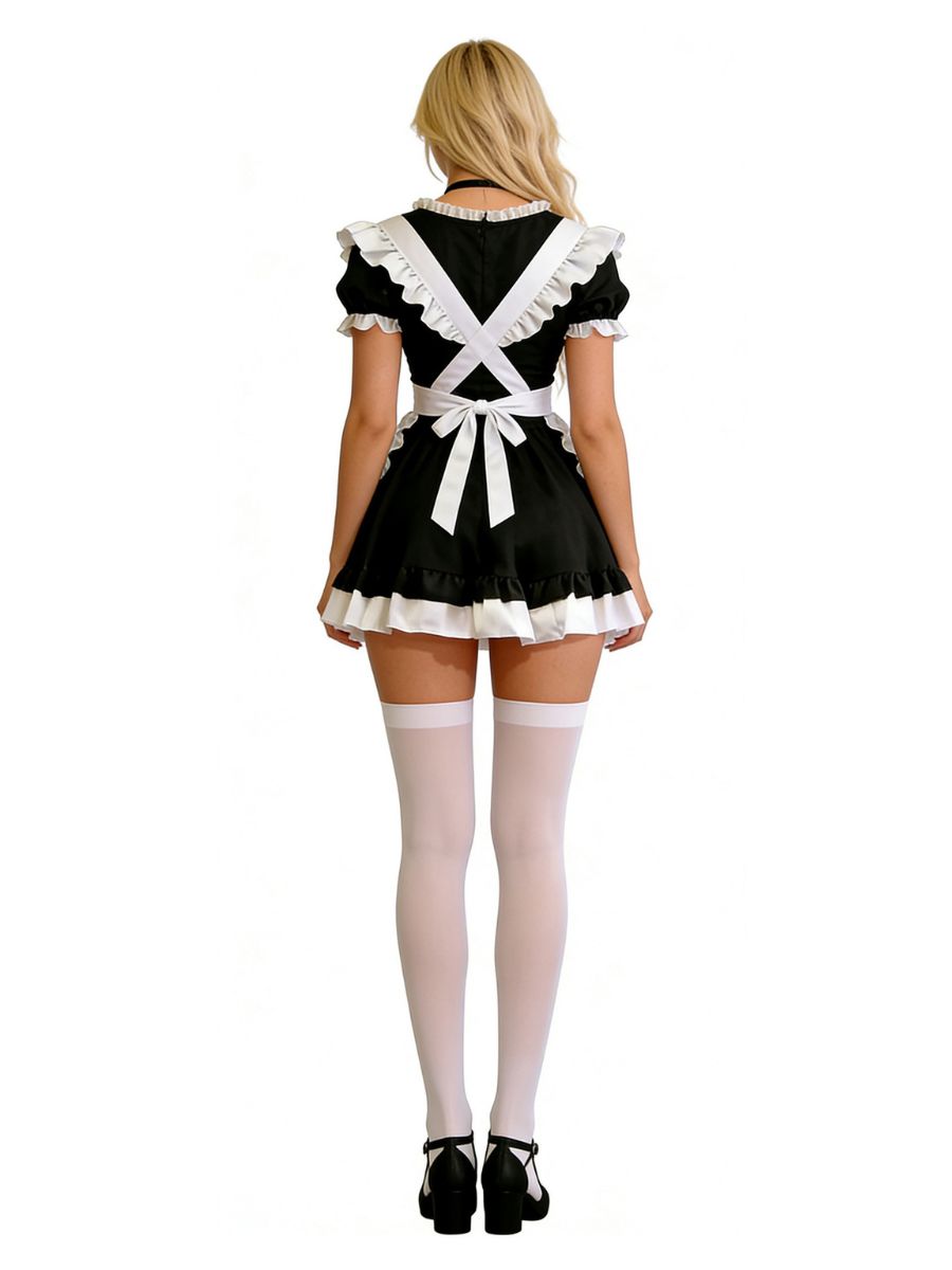 Sweet Maid Cosplay Costume Anime Ruffle Short Sleeve Lolita Dress with Apron