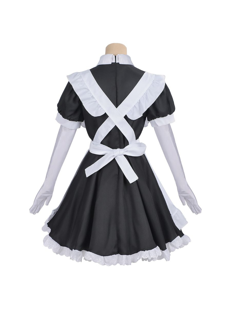 Kawaii French Maid Costume Black Anime Maid Outfit with White Apron and Cat Ear Headband