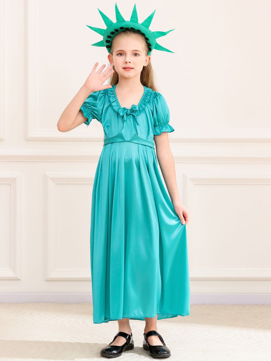 Statue of Liberty Costume for Women and Girls Teal Blue Lady Liberty Dress with Headpiece