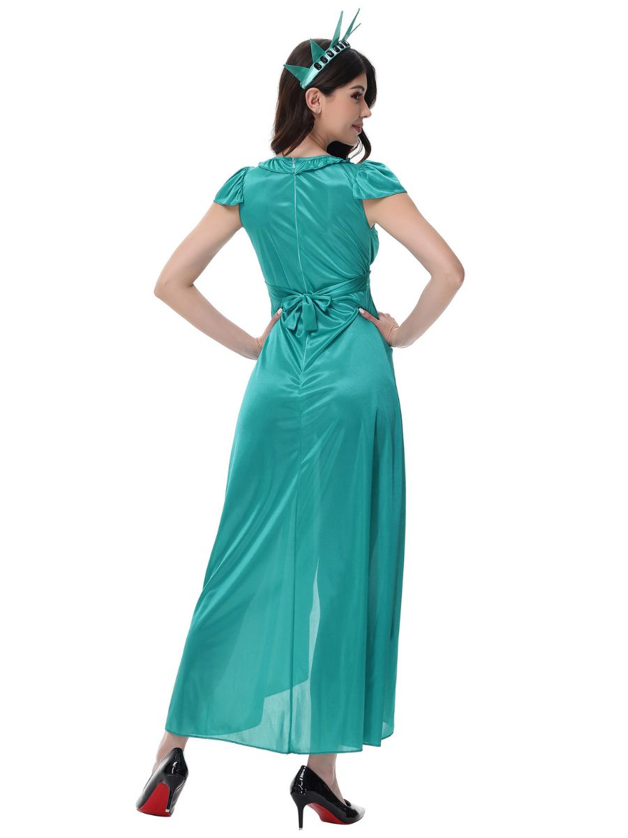 Statue of Liberty Costume for Women and Girls Teal Blue Lady Liberty Dress with Headpiece