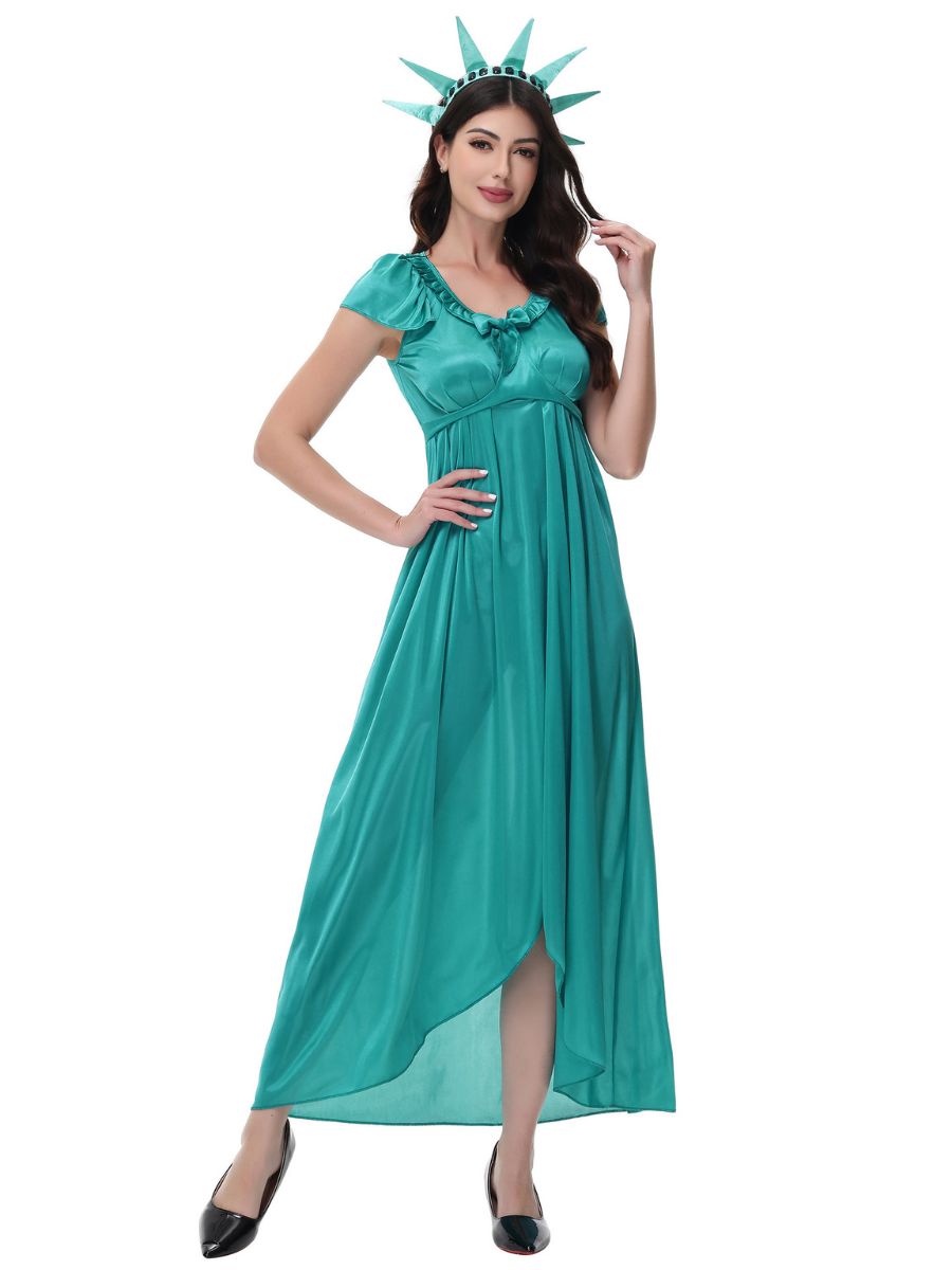 Statue of Liberty Costume for Women and Girls Teal Blue Lady Liberty Dress with Headpiece