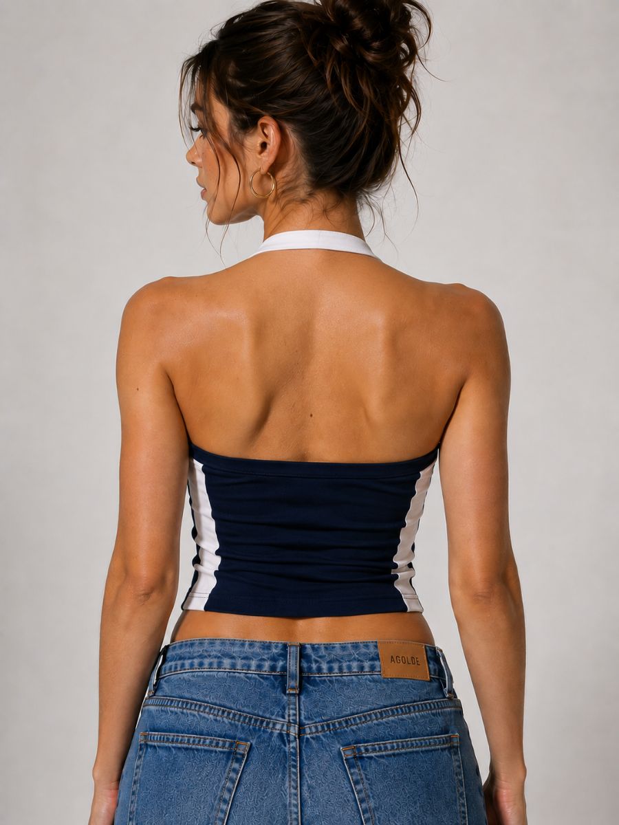 USA Football Halter Crop Top Y2K Blokette Style USA Summer Top
