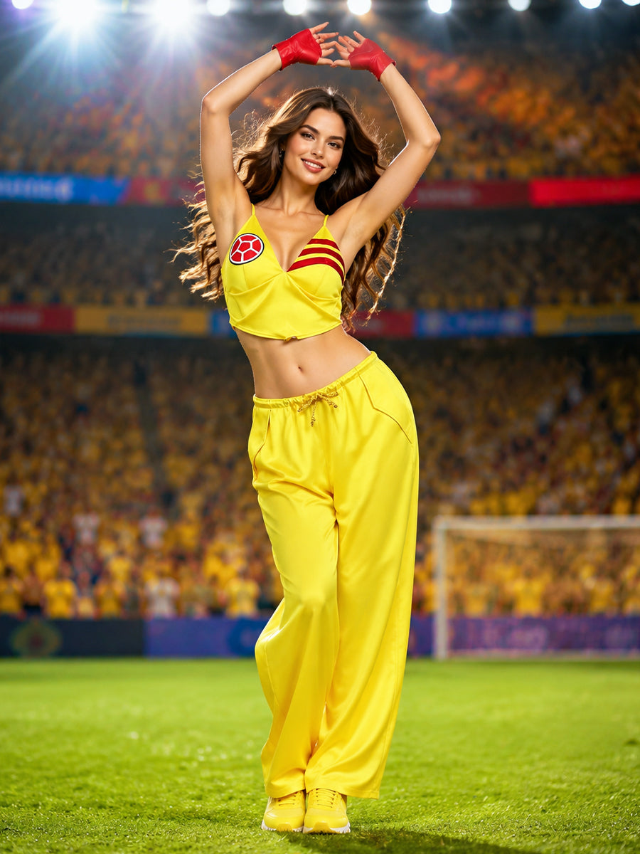 Shakira World Cup 2026 Costume Vibrant Yellow Crop Top and Wide Leg Pants