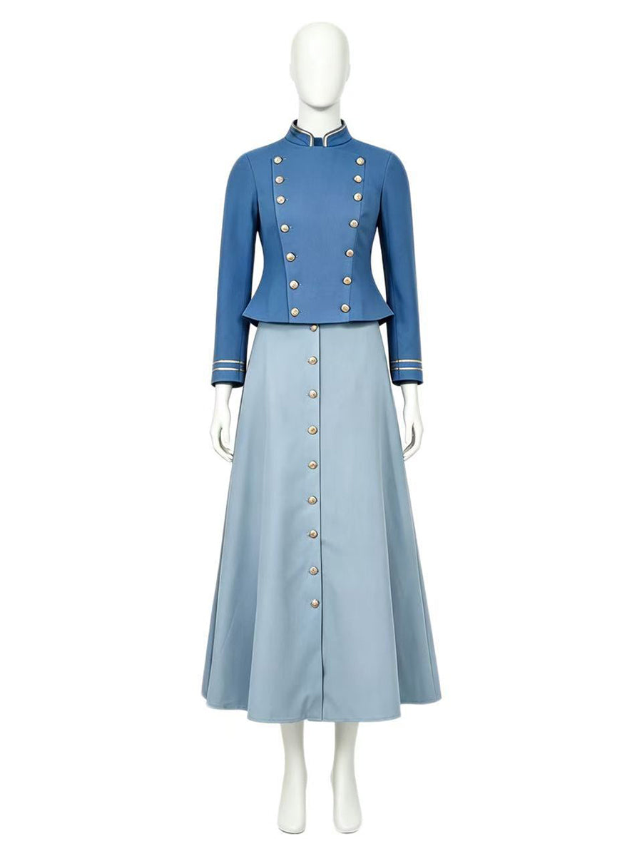 Enola Holmes 3 Enola Eudoria Holmes Costume Vintage Military Style Blue Jacket and Maxi Skirt