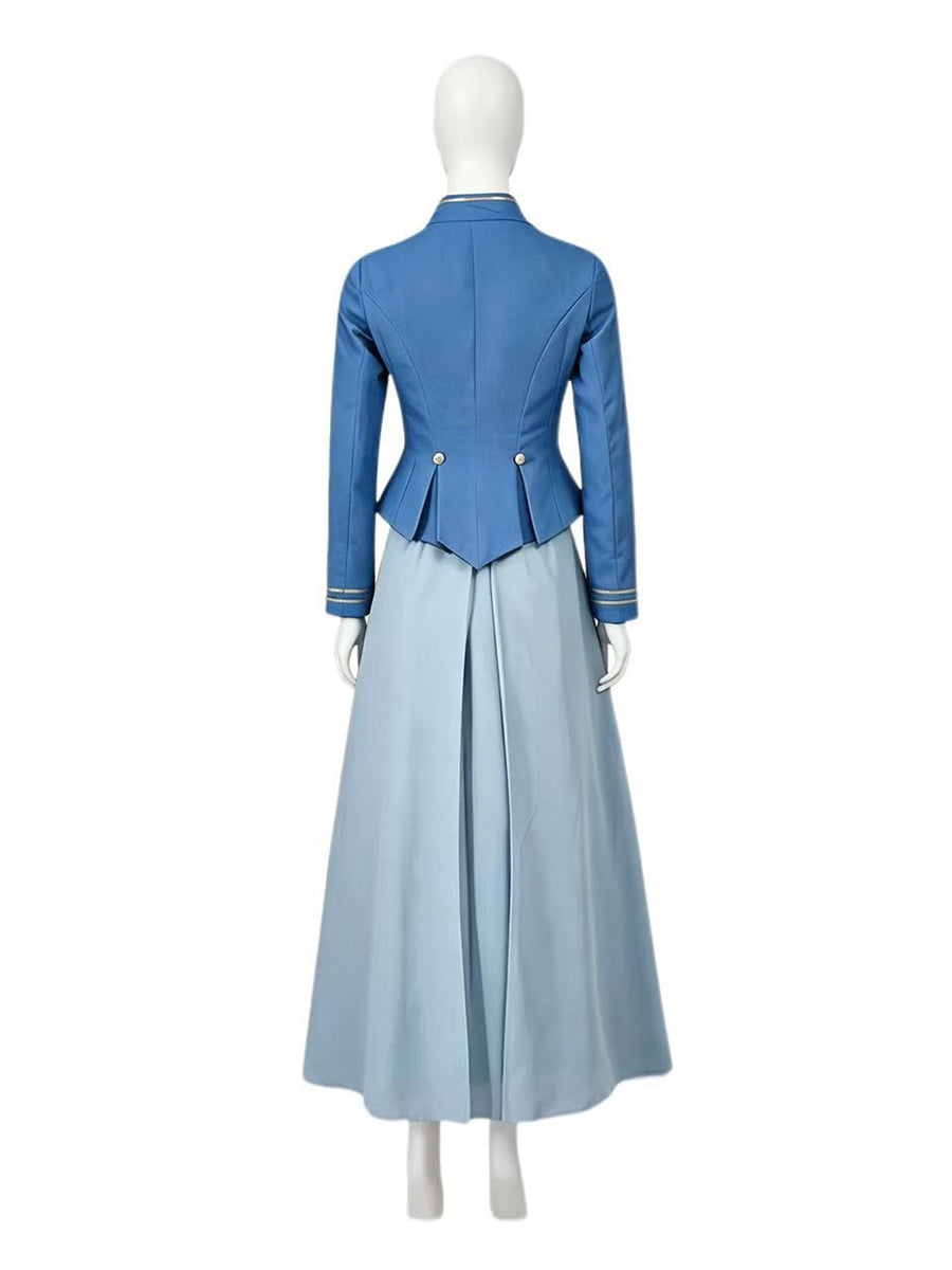 Enola Holmes 3 Enola Eudoria Holmes Costume Vintage Military Style Blue Jacket and Maxi Skirt