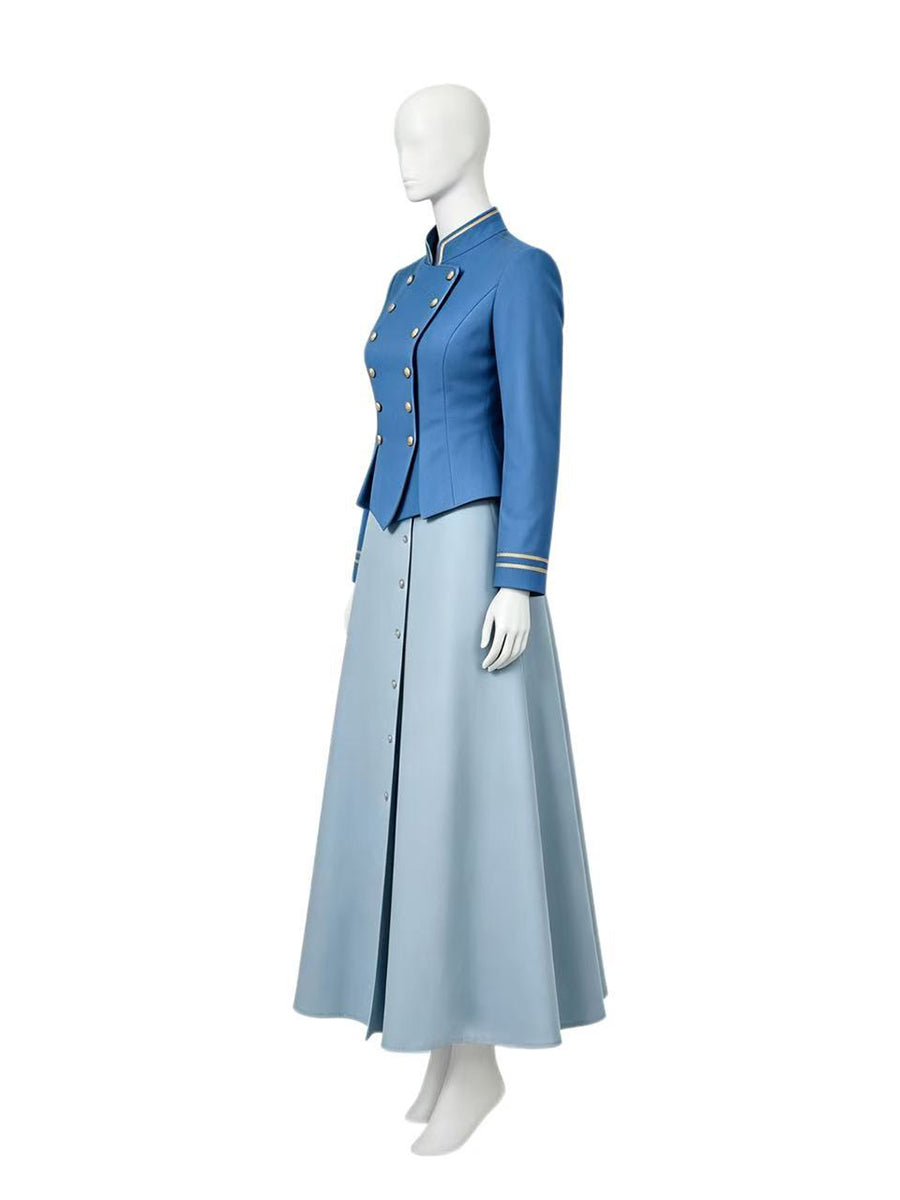Enola Holmes 3 Enola Eudoria Holmes Costume Vintage Military Style Blue Jacket and Maxi Skirt