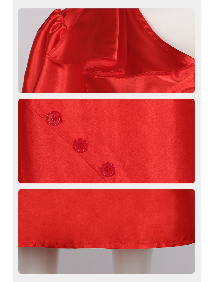 The Bride Costume Vintage Red Satin Wedding Dress Chinese Style Midi Dress