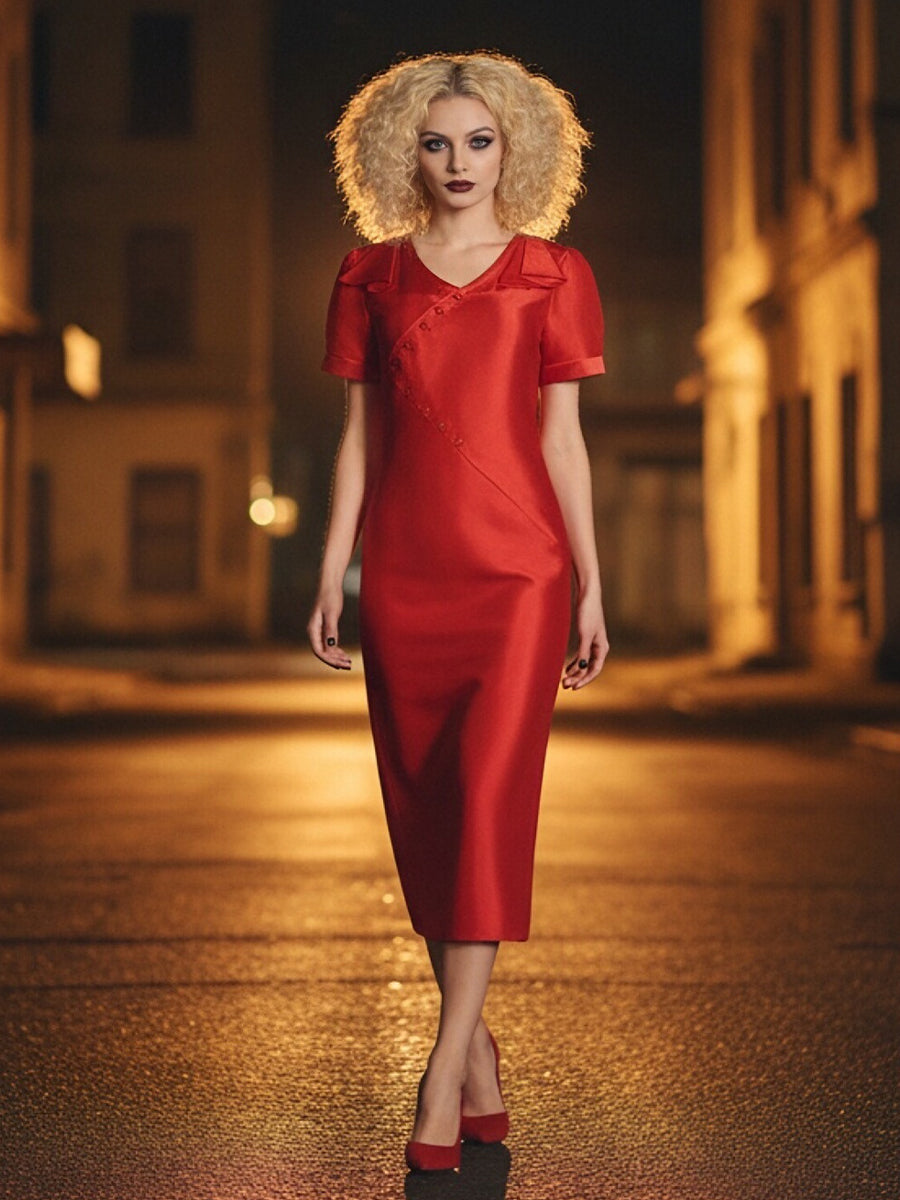 The Bride Costume Vintage Red Satin Wedding Dress Chinese Style Midi Dress