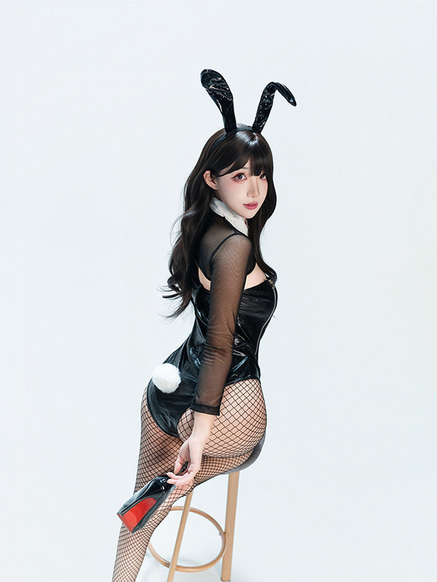 Anime Bunny Cosplay Bodysuit Playboy Bunny Girl Faux Leather Suit for Adults
