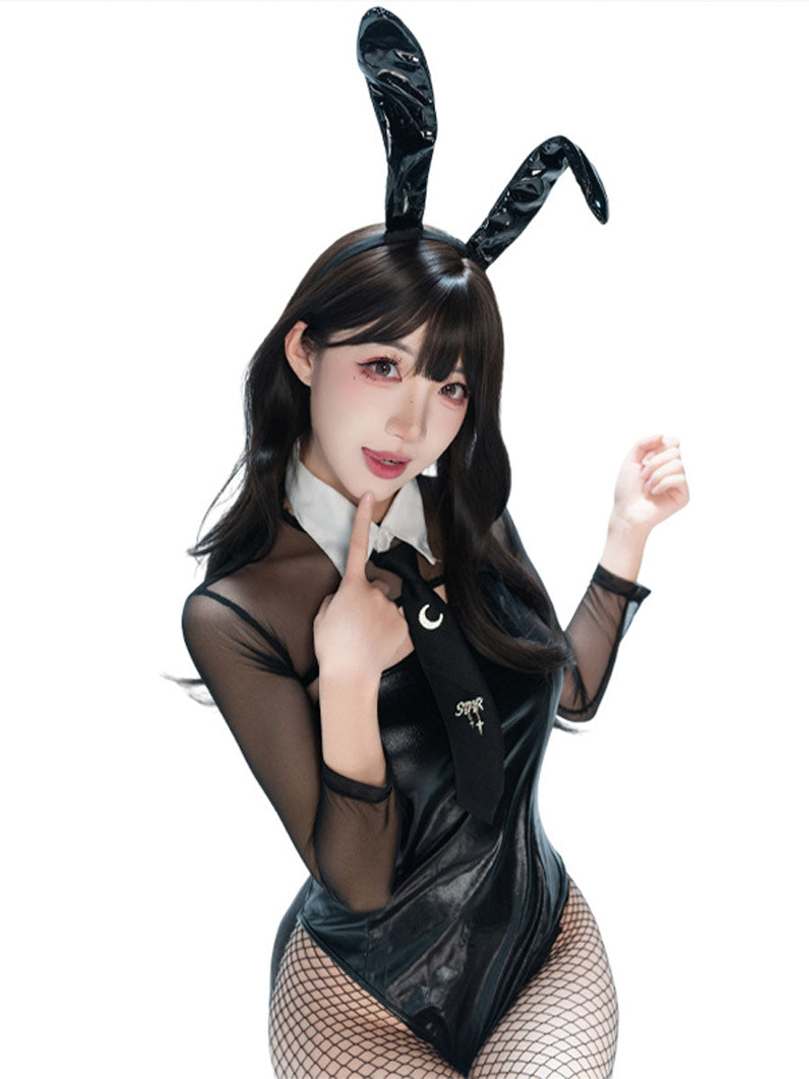 Anime Bunny Cosplay Bodysuit Playboy Bunny Girl Faux Leather Suit for Adults