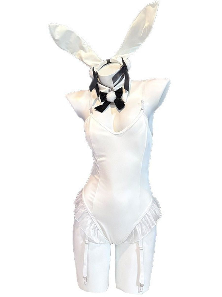 White Bunny Girl Bodysuit Lingerie Anime PU Leather Rabbit Cosplay Outfit